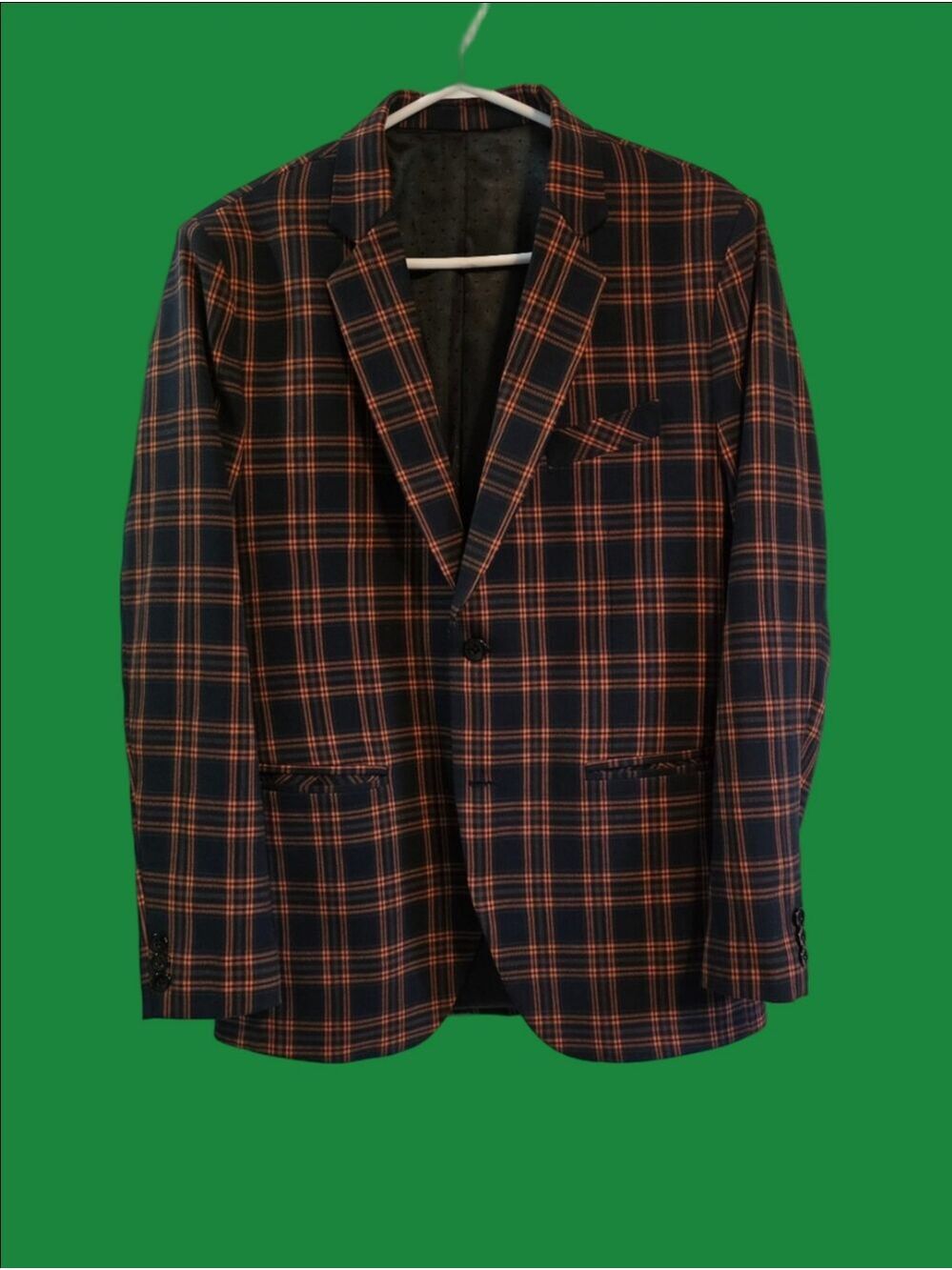 4/$97 Deal! Tailored Plaid Blazer In Navy and Orange